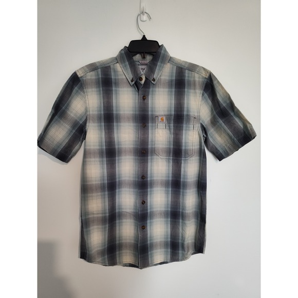 Carhartt Other - Carhartt Mens Plaid Short Sleeve Button Down Shirt RelaxedFit Blue Grey S 104174